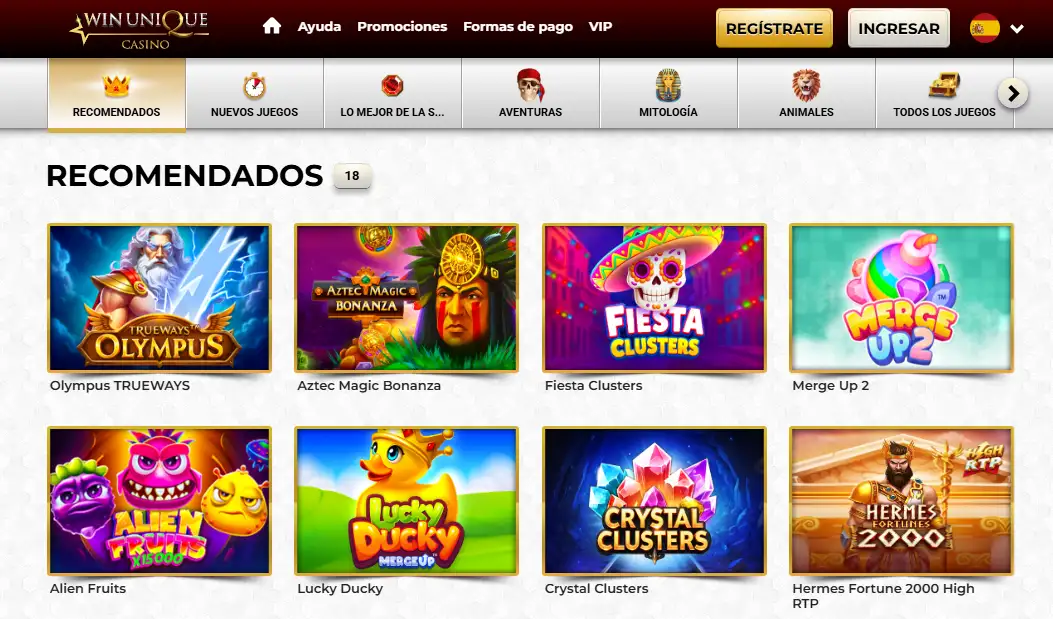 Catálogo real de juegos de Unique Casino