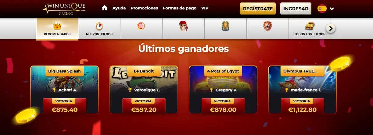 Sección de promociones de Unique Casino