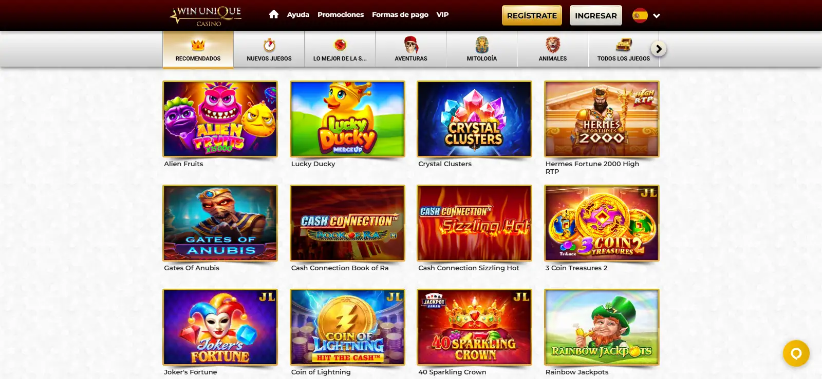 Catálogo real de juegos de Unique Casino