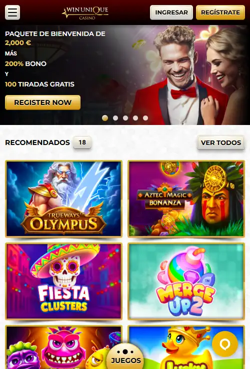 Unique Casino mostrado en un teléfono móvil